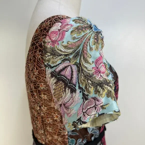 Anthropologie Beguile by Byron Lars Brocade Floral Dress Black Lace Sheath Mini